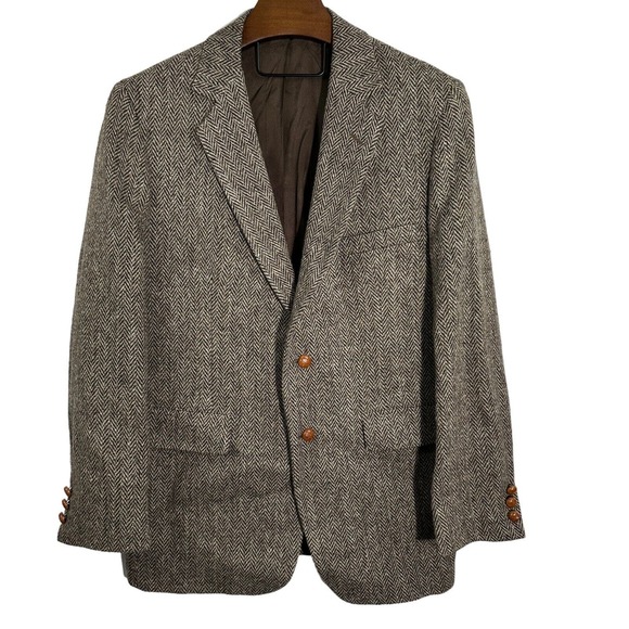 OAKMONT Vintage Brown Tweed‎ Herringbone Wool Sport Coat Suit Jacket Blazer 42L - Picture 1 of 9